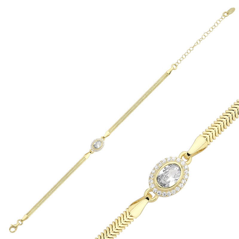 Halo%20CZ%20Flat%20Snake%20Chain%20Bracelet-Gold%20Plated