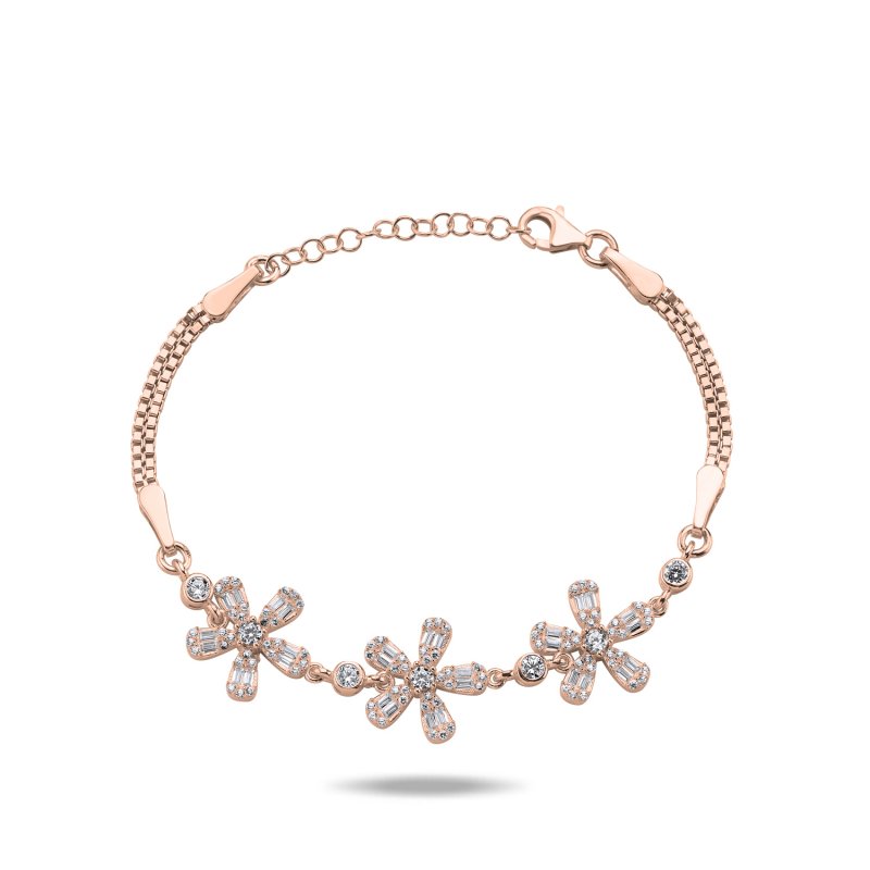 Flower%20Baguette%20&%20CZ%20Box%20Chain%20Bracelet-Rose%20Gold%20Plated