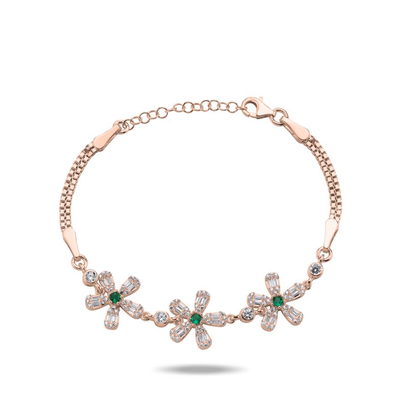 Flower%20Baguette%20&%20CZ%20Box%20Chain%20Bracelet-Rose%20Gold%20Plated