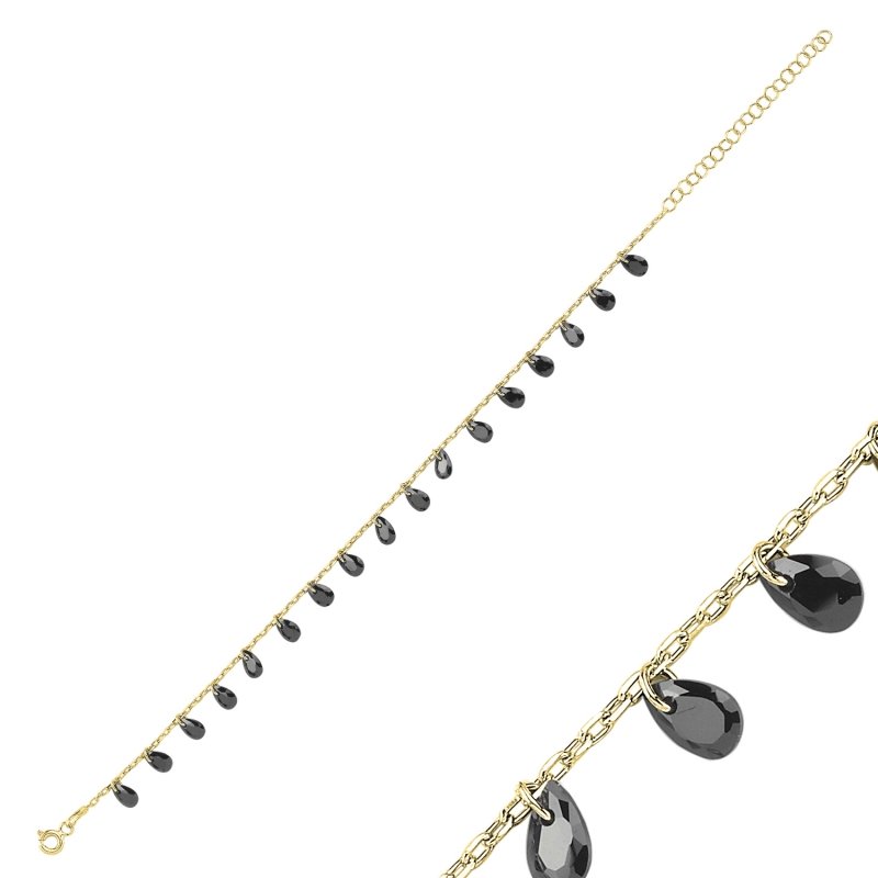 Teardrop%20Black%20CZ%20Dangle%20Bracelet-Gold%20Plated