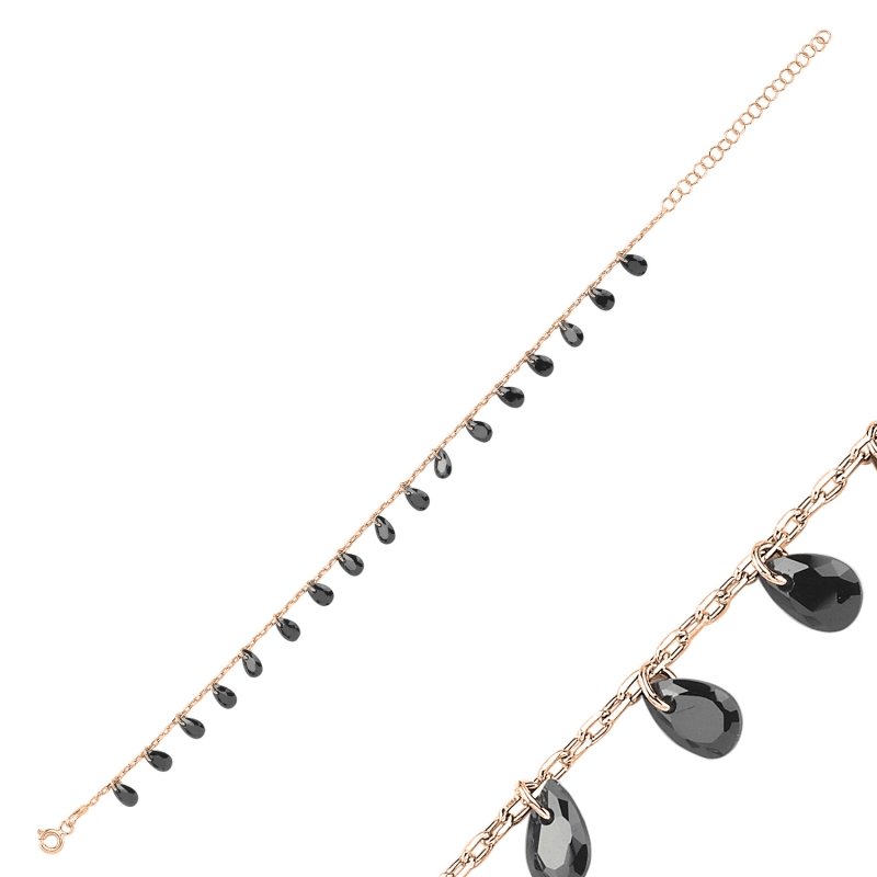 Teardrop%20Black%20CZ%20Dangle%20Bracelet-Rose%20Gold%20Plated