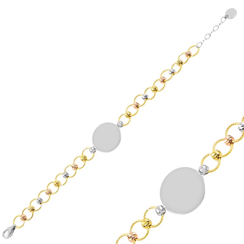 Diamond%20Cut%20Tricolor%20Ball%20With%20Round%20Plate%20Bracelet