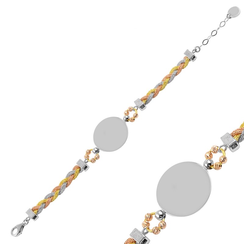 Diamond%20Cut%20Tricolor%20Ball%20With%20Round%20Plate%20Bracelet