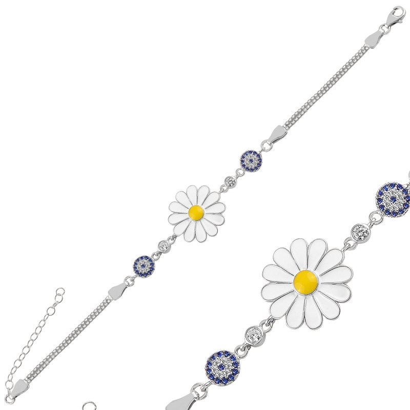 Zirkon%20Taşlı%20Enamel%20Daisy%20&%20Evil%20Eye%20Box%20Chain%20Bracelet-Rodyum%20kaplama