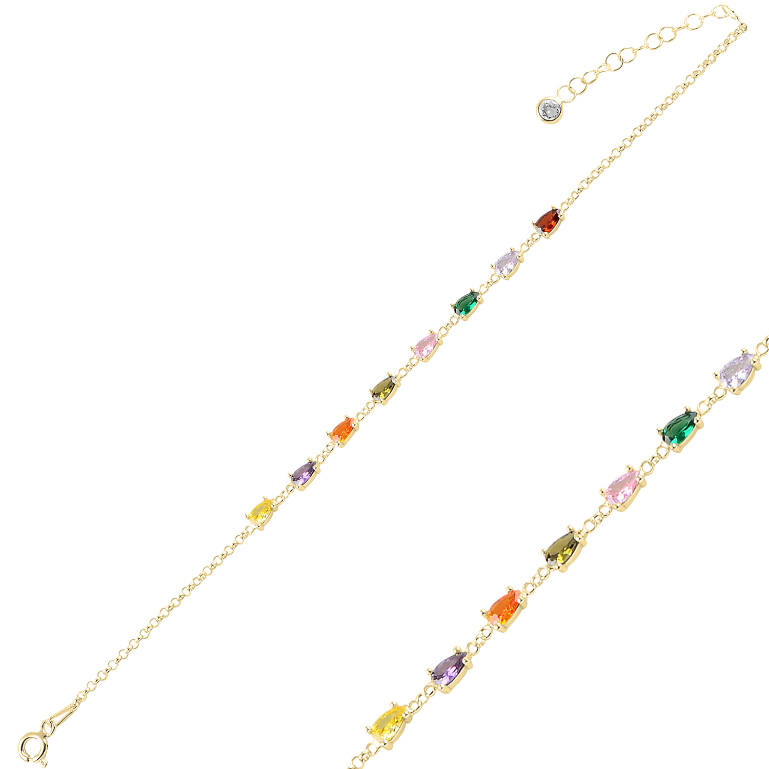 Teardrop%20Multi%20Color%20CZ%20Rolo%20Chain%20Bracelet