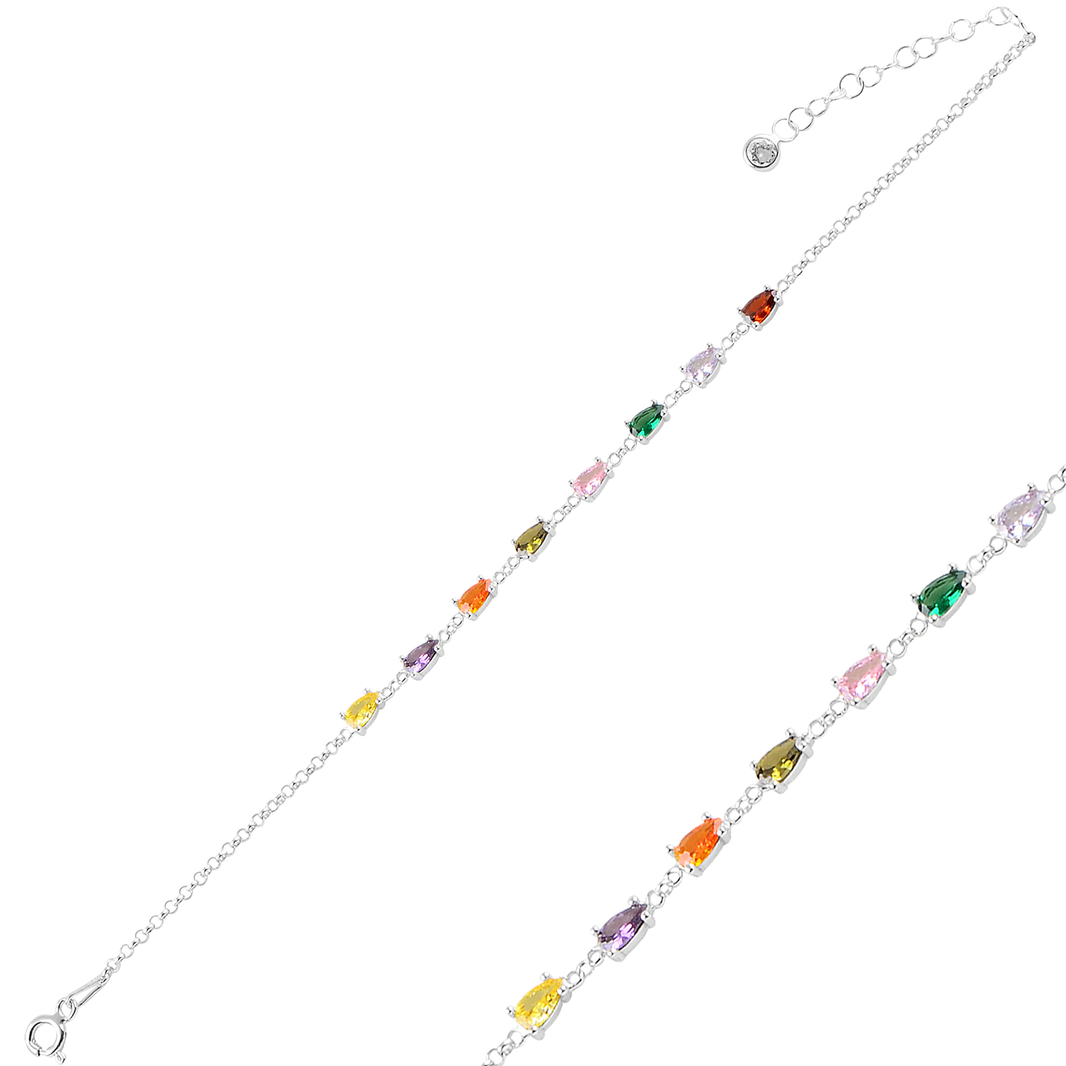 Teardrop%20Multi%20Color%20CZ%20Rolo%20Chain%20Bracelet-