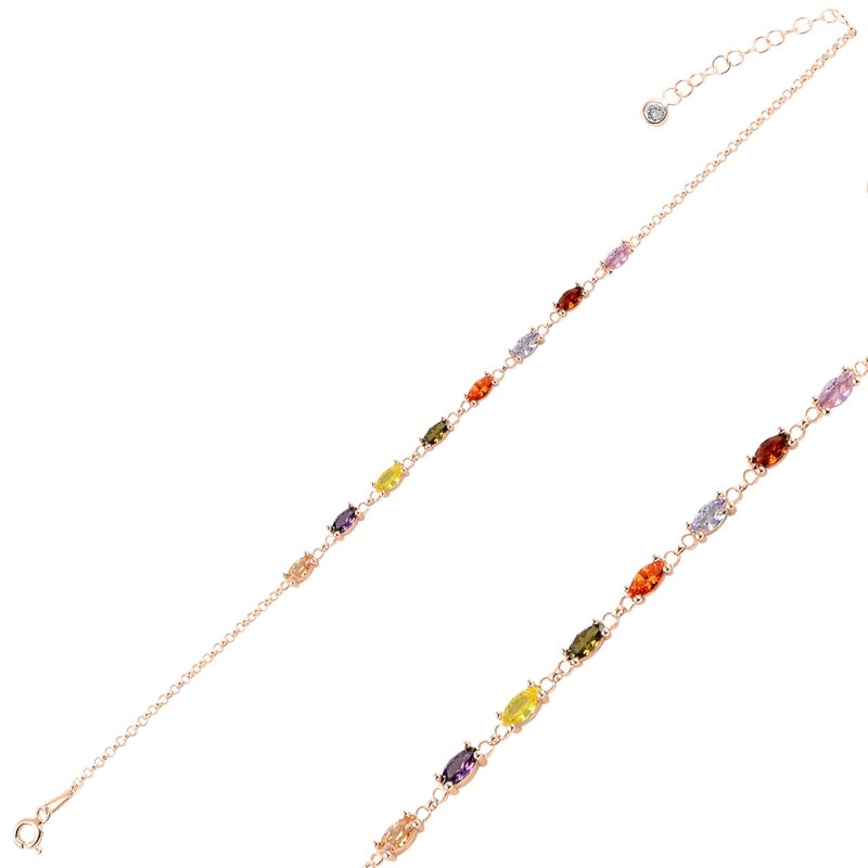 Marquise%20Multi%20Color%20CZ%20Rolo%20Chain%20Bracelet%20Rose%20Altın%20Kaplama