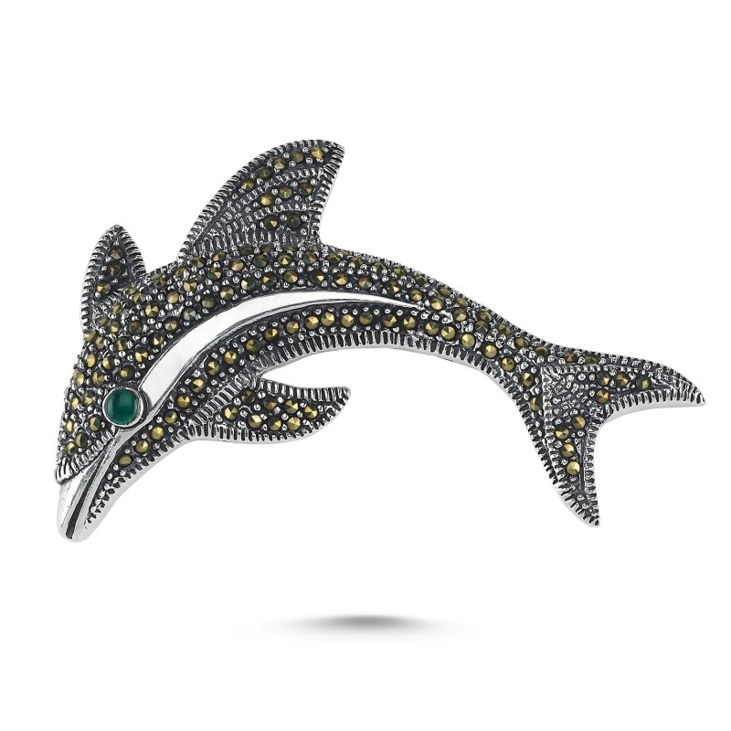 Dolphin%20Marcasite%20&%20Green%20Agate%20Brooch