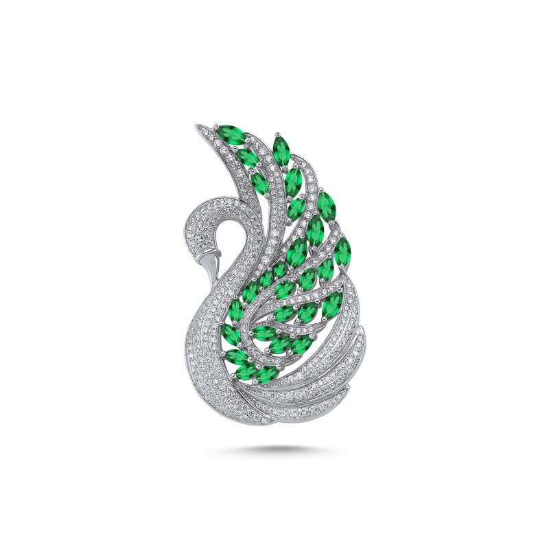 Swan%20Emerald%20CZ%20Brooch