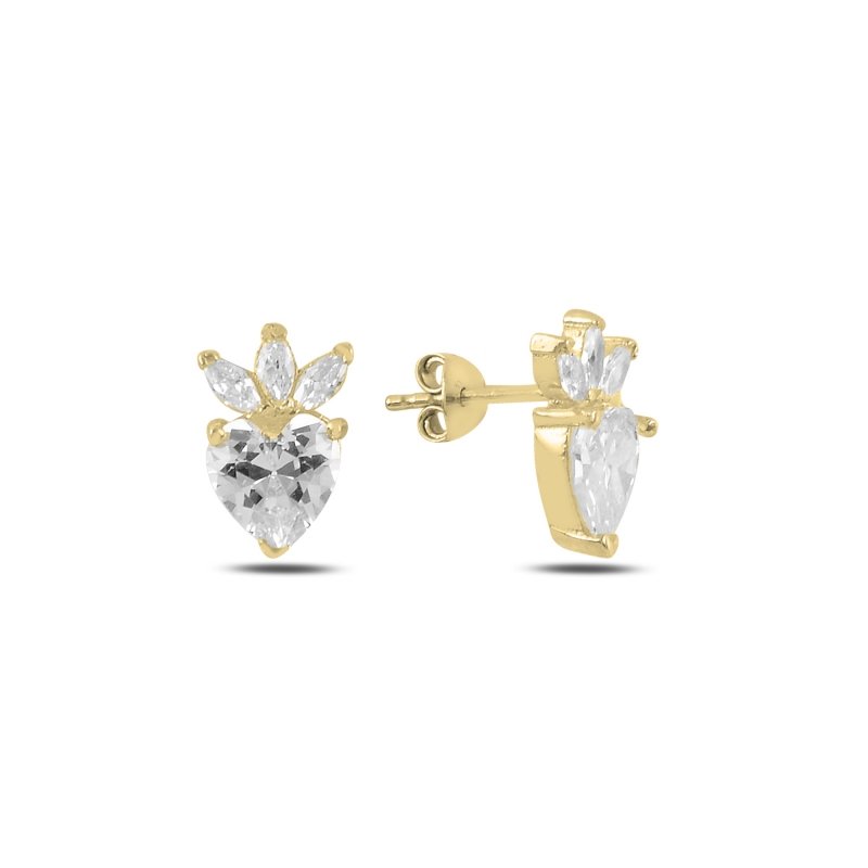 Strawberry%20&%20Heart%20CZ%20Stud%20Earrings%20Gold%20Plated