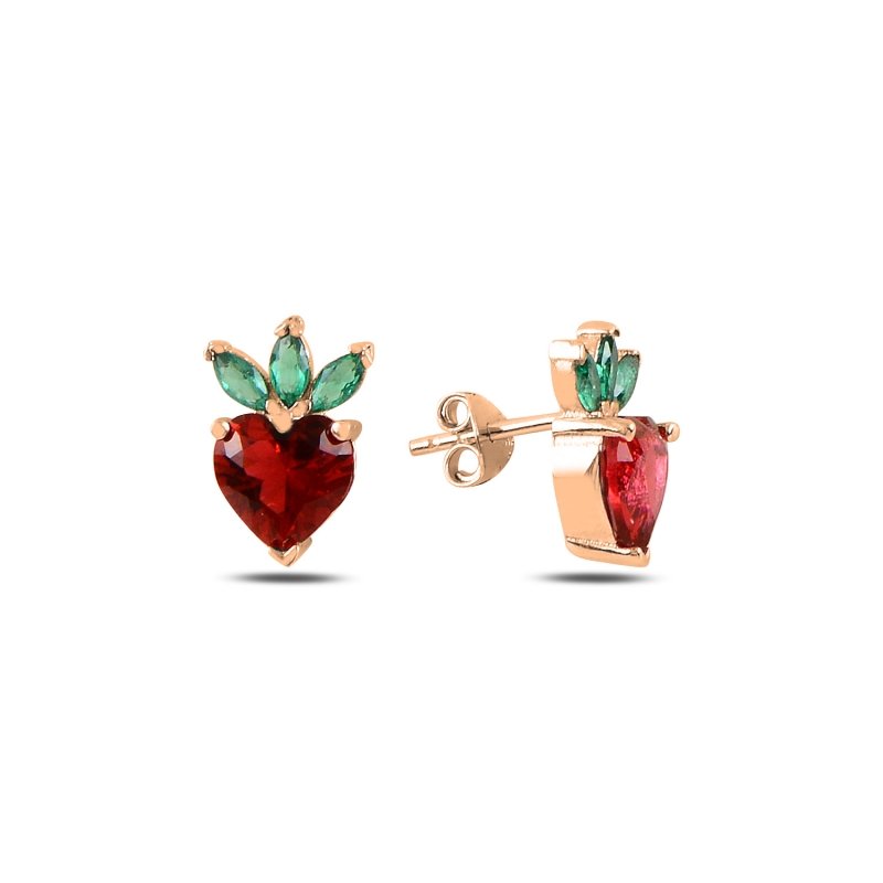 Strawberry%20&%20Heart%20CZ%20Stud%20Earrings%20Rose%20Gold%20Plated