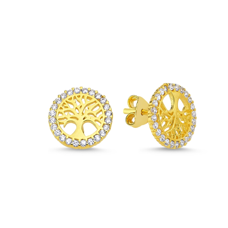 Tree%20of%20Life%20CZ%20Stud%20Earrings%20Gold%20Plated