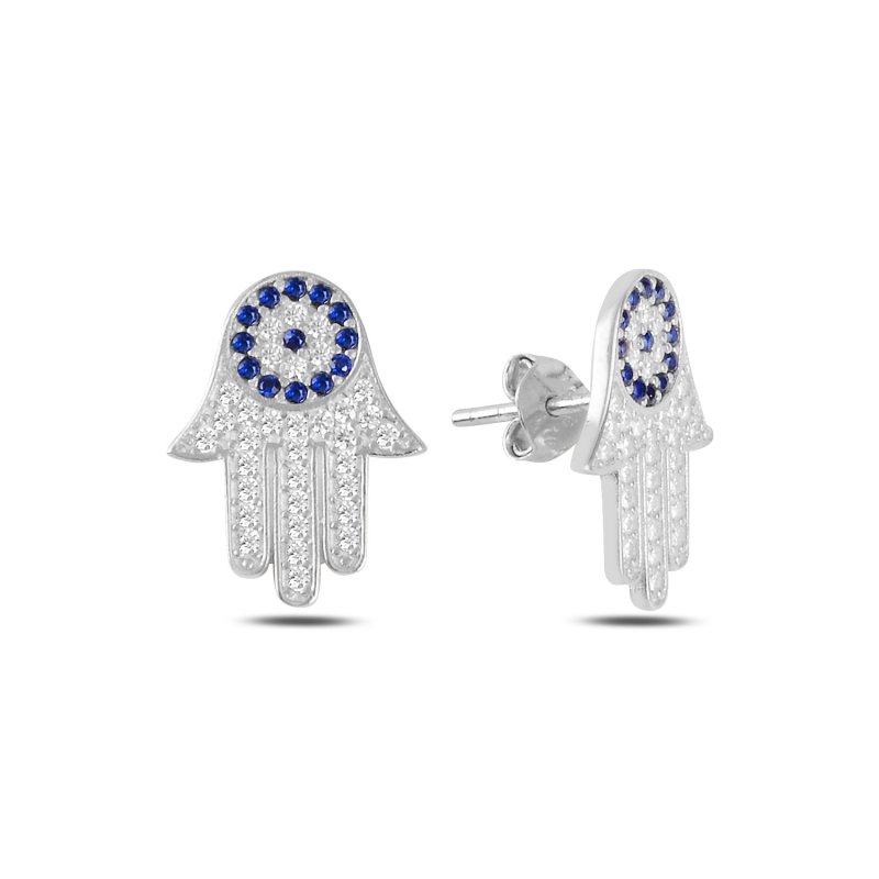 Hamsa%20&%20Nazar%20Taşlı%20Küpe%20925%20Ayar%20Gümüş