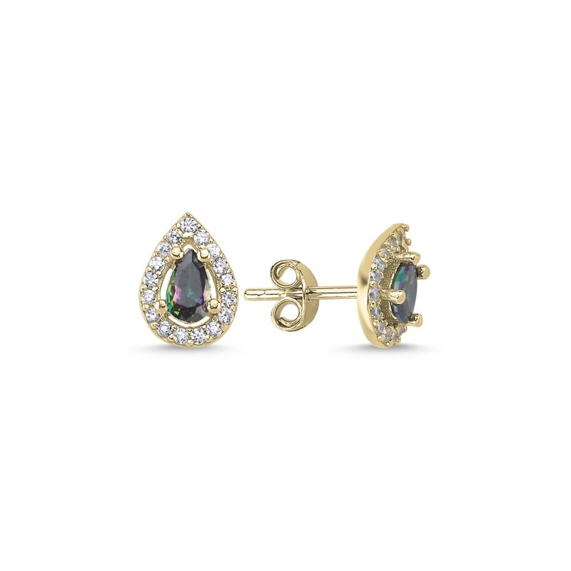 Halo%20Solitaire%20Teardrop%20Mystic%20Topaz%20CZ%20Stud%20Earrings%20Gold%20Plated