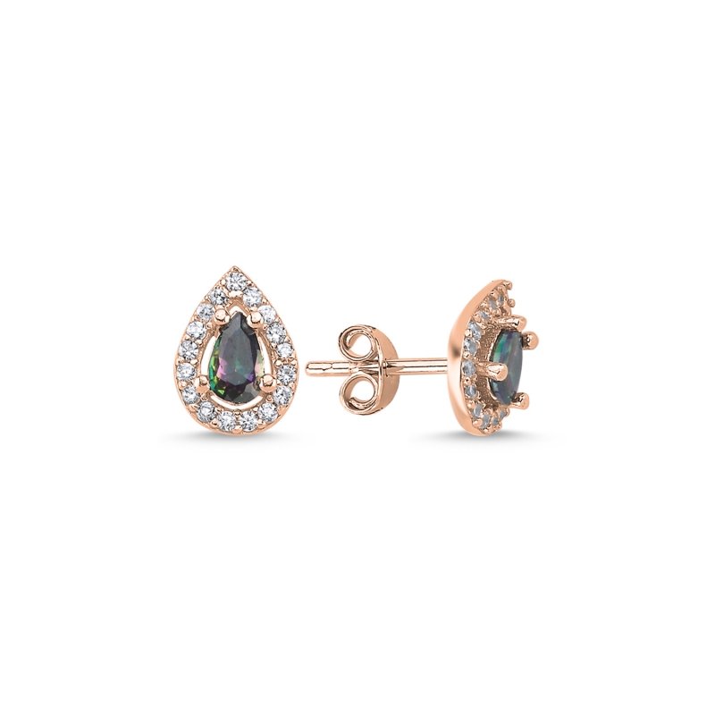 Halo%20Solitaire%20Teardrop%20Mystic%20Topaz%20CZ%20Stud%20Earrings%20Rose%20Gold%20Plated