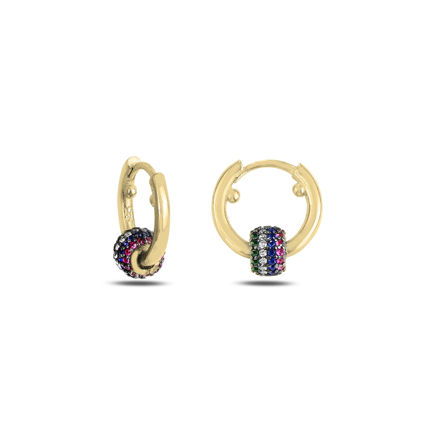 Movable%20Ball%20Multi%20Color%20CZ%20Hoop%20Earrings-Altın%20kaplama