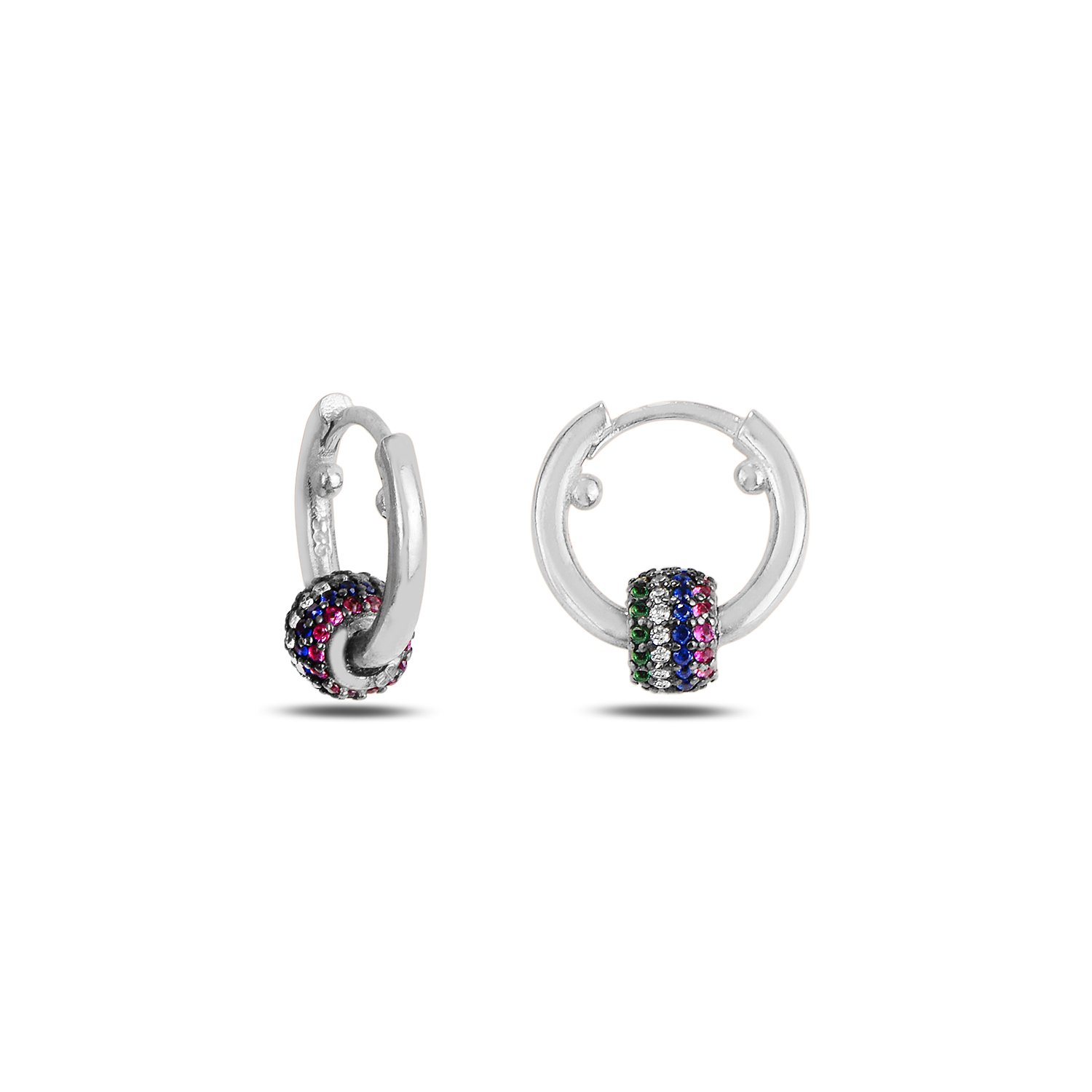 Movable%20Ball%20Multi%20Color%20CZ%20Hoop%20Earrings-Rodyum%20kaplama