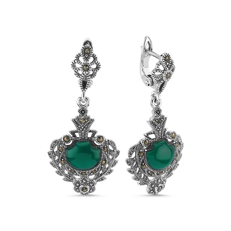 Marcasite%20&%20Green%20Agate%20Dangle%20Earrings