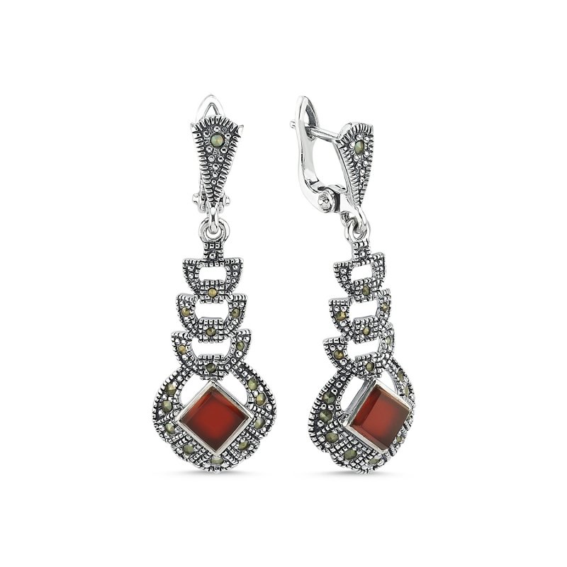 Red%20Agate%20&%20Marcasite%20Dangle%20Earrings