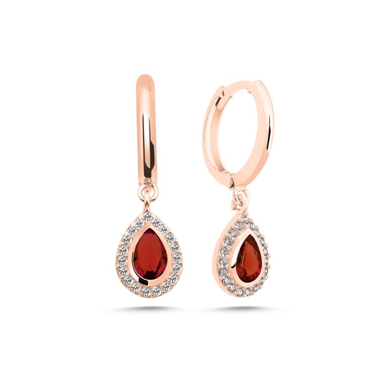 Garnet%20CZ%20Huggie%20Hoop%20Earrings%20Rose%20Gold%20Plated