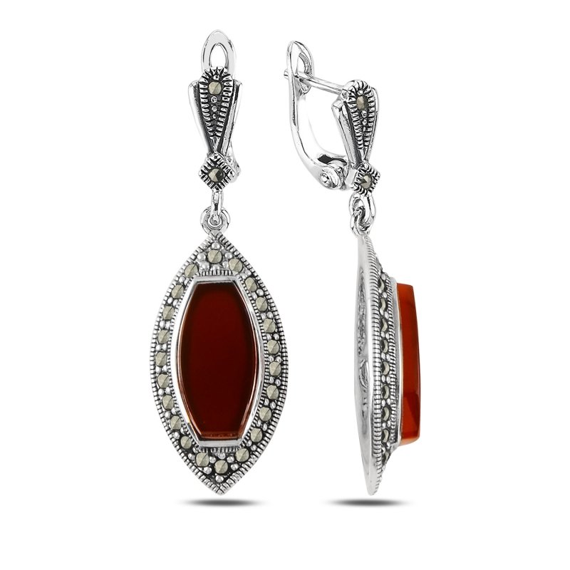 Marcasite%20&%20Red%20Agate%20Dangle%20Earrings