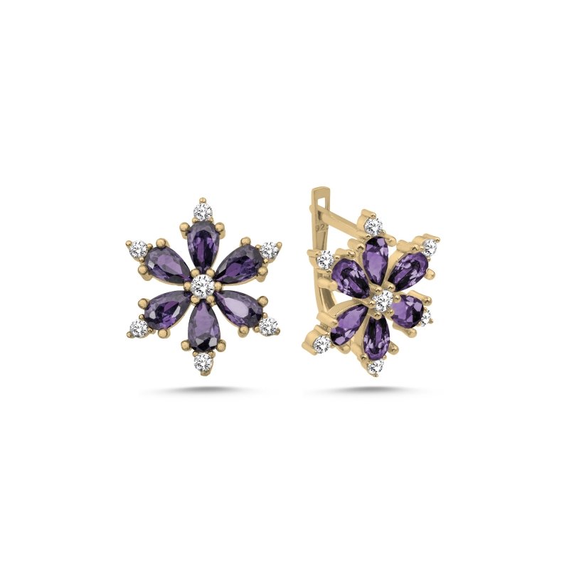 Lotus%20Flower%20Amethyst%20CZ%20Latch%20Back%20Earrings%20Gold%20Plated