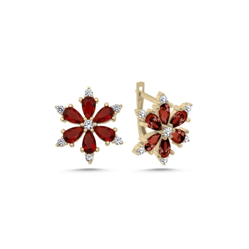 Lotus%20Flower%20Garnet%20CZ%20Latch%20Back%20Earrings%20Gold%20Plated