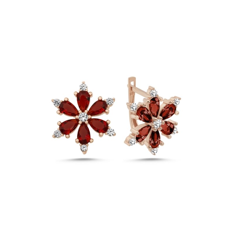 Lotus%20Flower%20Garnet%20CZ%20Latch%20Back%20Earrings%20Rose%20Gold%20Plated