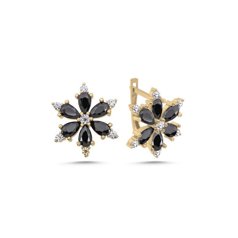 Lotus%20Flower%20Black%20CZ%20Latch%20Back%20Earrings%20Gold%20Plated