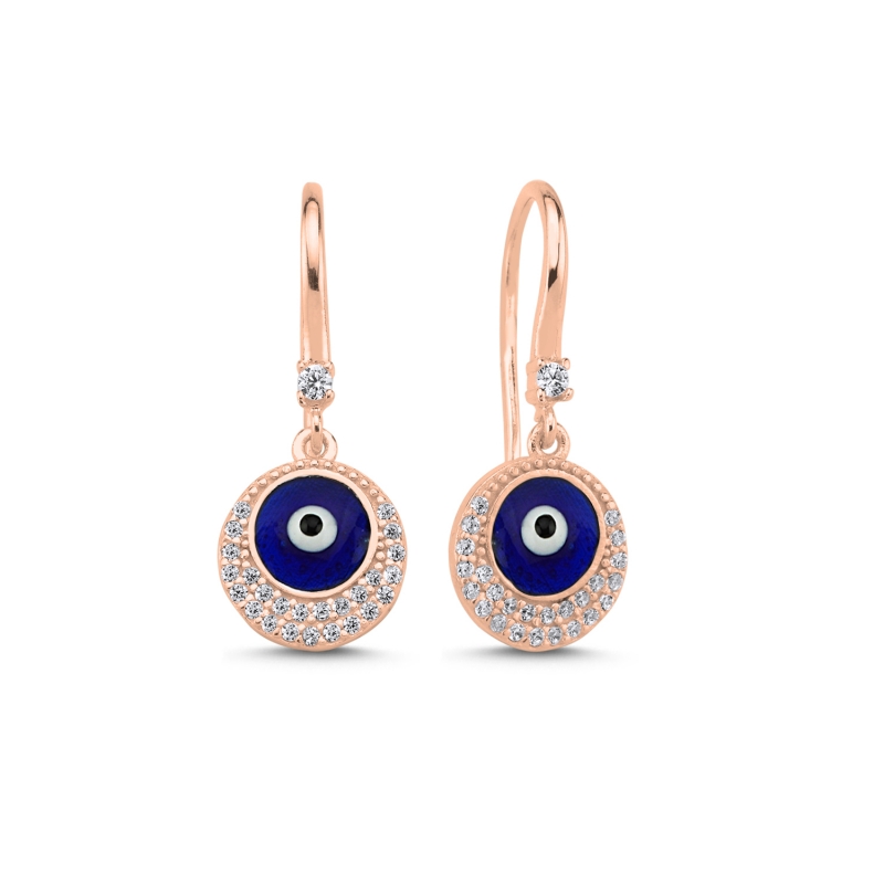 Enamel%20Eye%20&%20CZ%20Huggie%20Hoop%20Earrings%20Rose%20Gold%20Plated