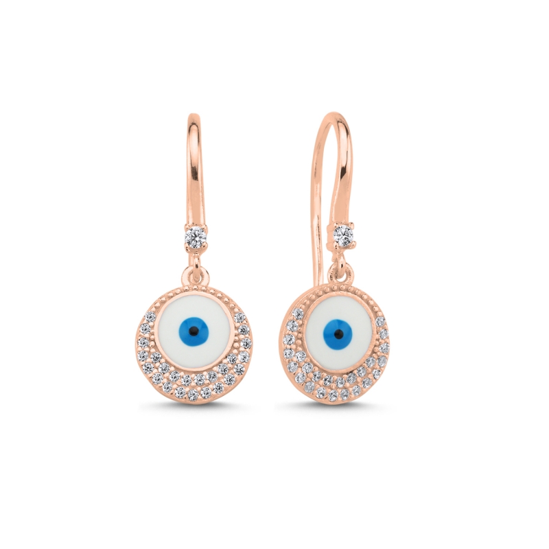 Enamel%20Eye%20&%20CZ%20Huggie%20Hoop%20Earrings%20Rose%20Gold%20Plated