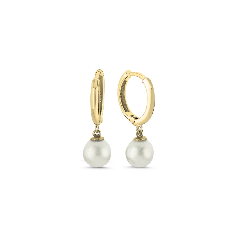 7mm%20Pearl%20Huggie%20Hoop%20Earrings%20Gold%20Plated