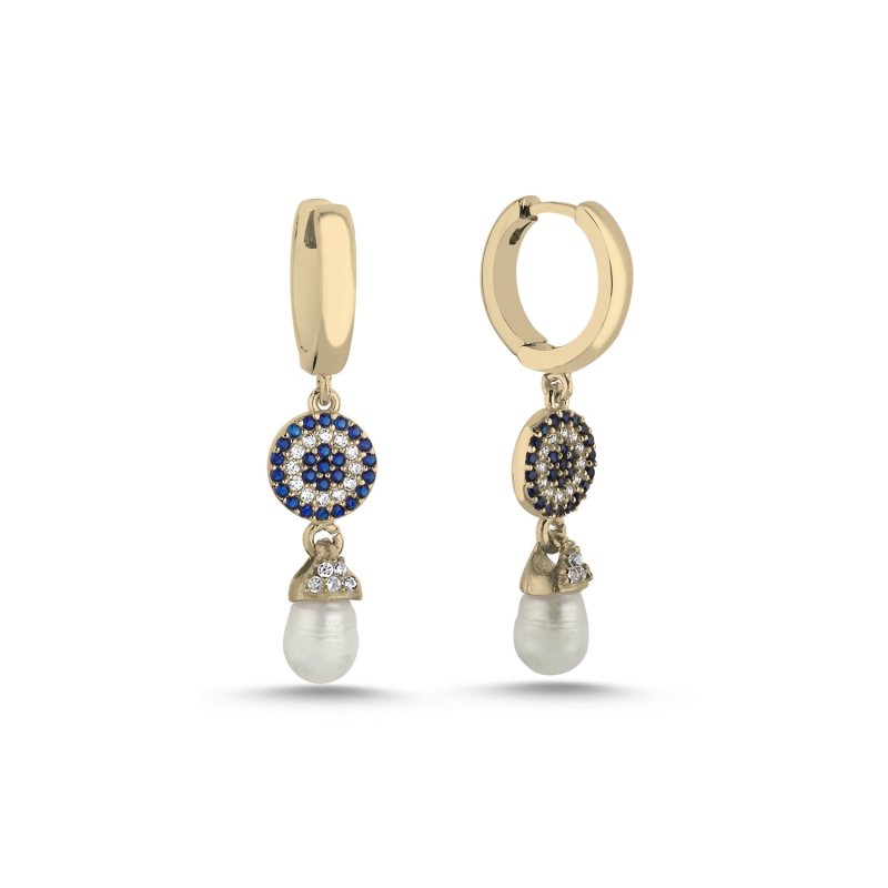 Pearl%20&%20CZ%20Evil%20Eye%20Huggie%20Hoop%20Earrings%20Gold%20Plated