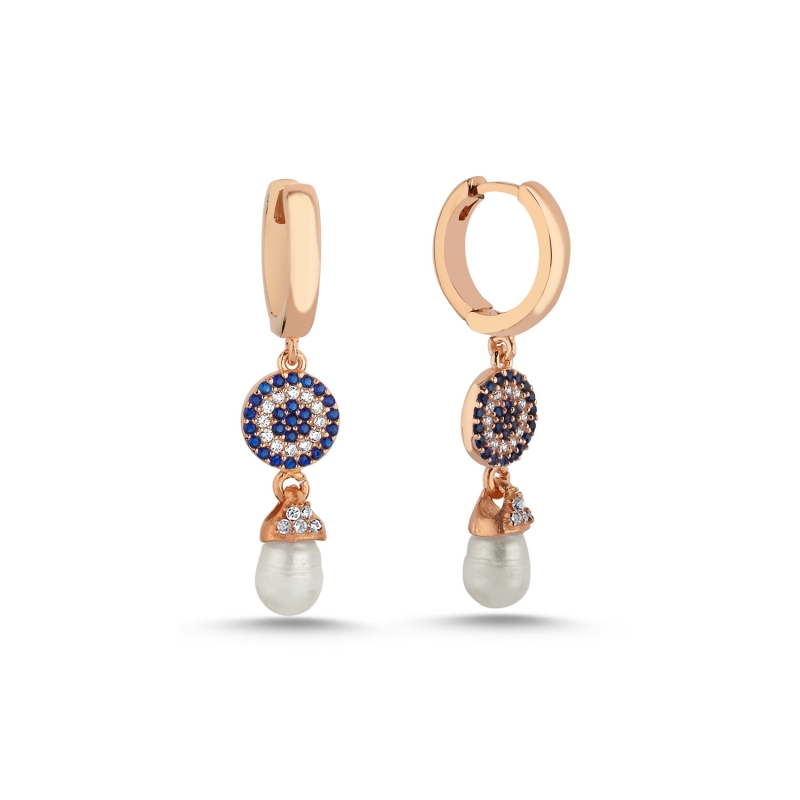 Pearl%20&%20CZ%20Evil%20Eye%20Huggie%20Hoop%20Earrings%20Rose%20Gold%20Plated