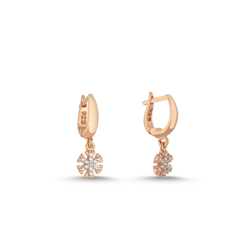 Snowflake%20CZ%20Huggie%20Hoop%20Earrings%20Rose%20Gold%20Plated