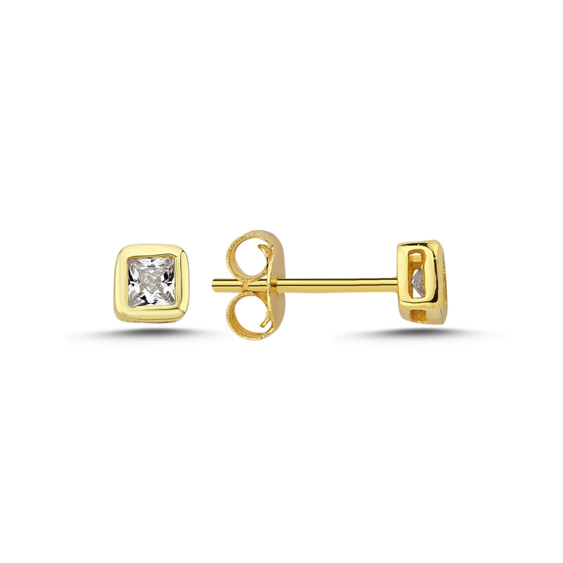 4.5mm%20Square%20CZ%20&%20Solitaire%20Stud%20Earrings%20Gold%20Plated