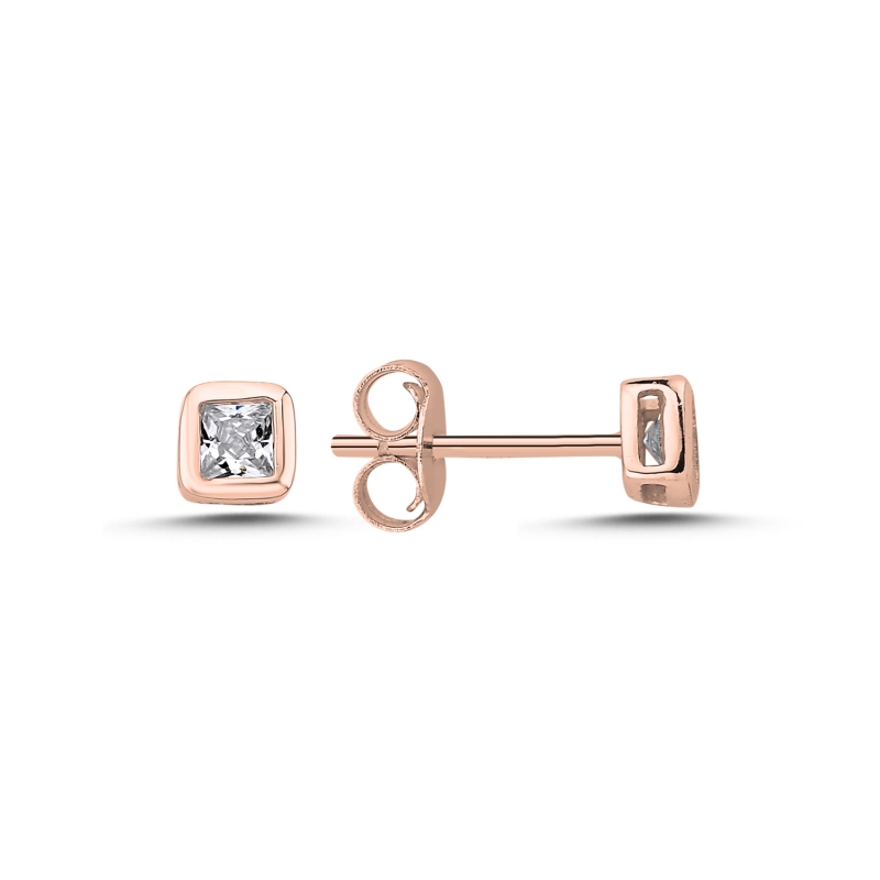 4.5mm%20Square%20CZ%20&%20Solitaire%20Stud%20Earrings%20Rose%20Gold%20Plated