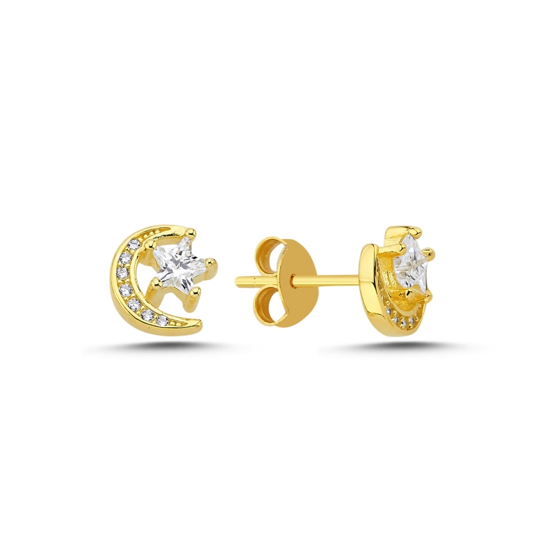 Star%20And%20Crescent%20CZ%20Stud%20Earrings%20Gold%20Plated