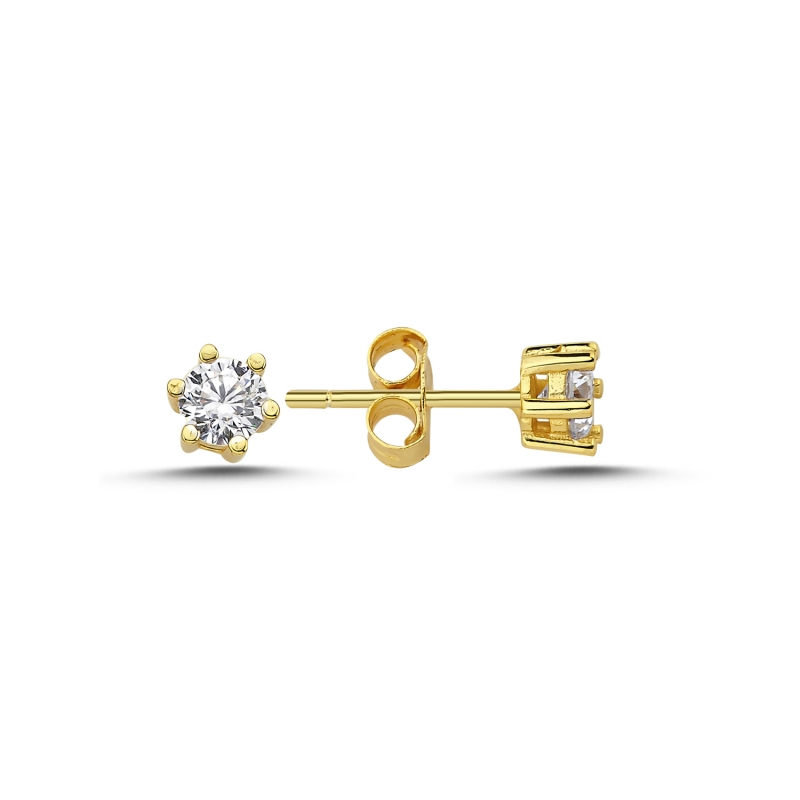 4.5mm%20Round%20CZ%20&%20Solitaire%20Stud%20Earrings%20Gold%20Plated