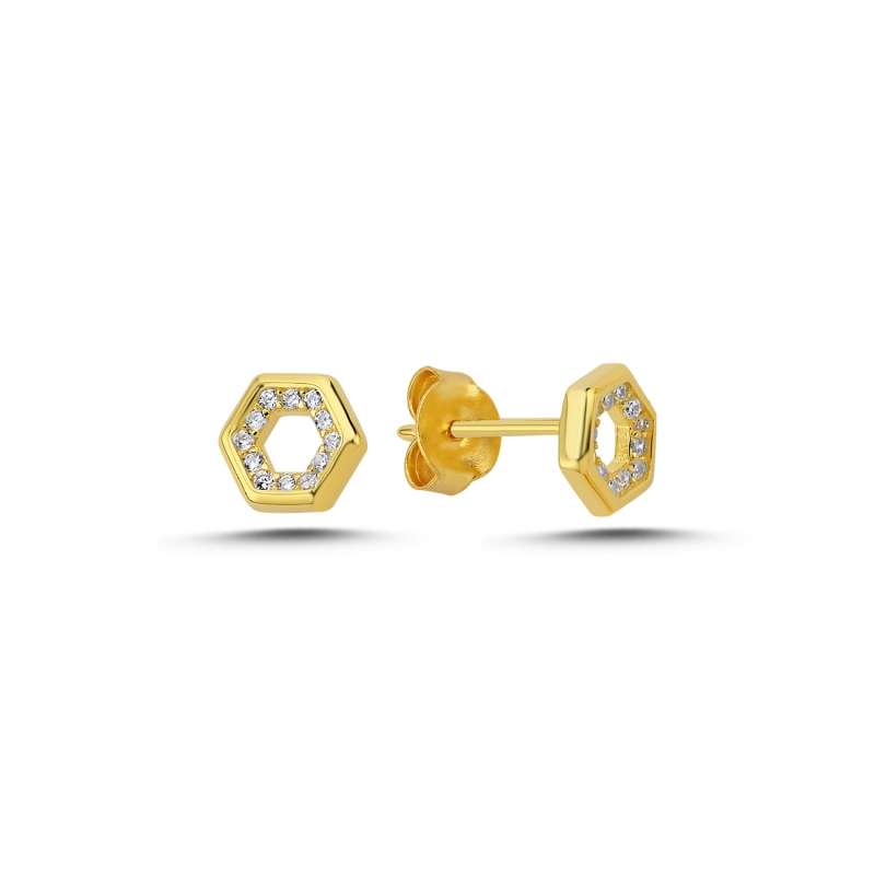 Hexagon%20CZ%20Stud%20Earrings%20Gold%20Plated