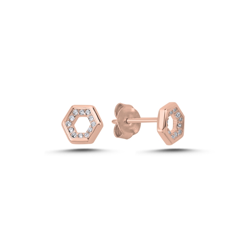 Hexagon%20CZ%20Stud%20Earrings%20Rose%20Gold%20Plated