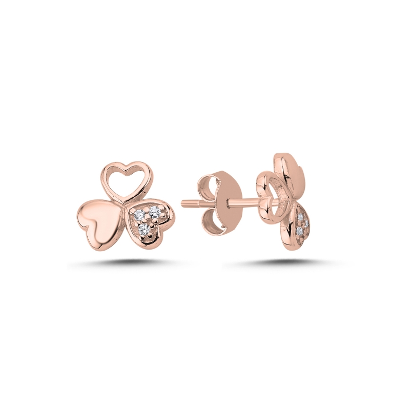 Clover%20&%20Heart%20CZ%20Stud%20Earrings%20Rose%20Gold%20Plated