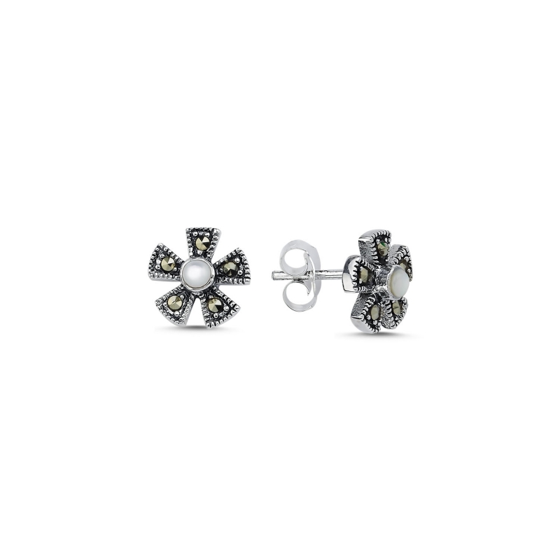 Marcasite%20&%20Motfer%20Of%20Pearl%20Flower%20Stud%20Earrings