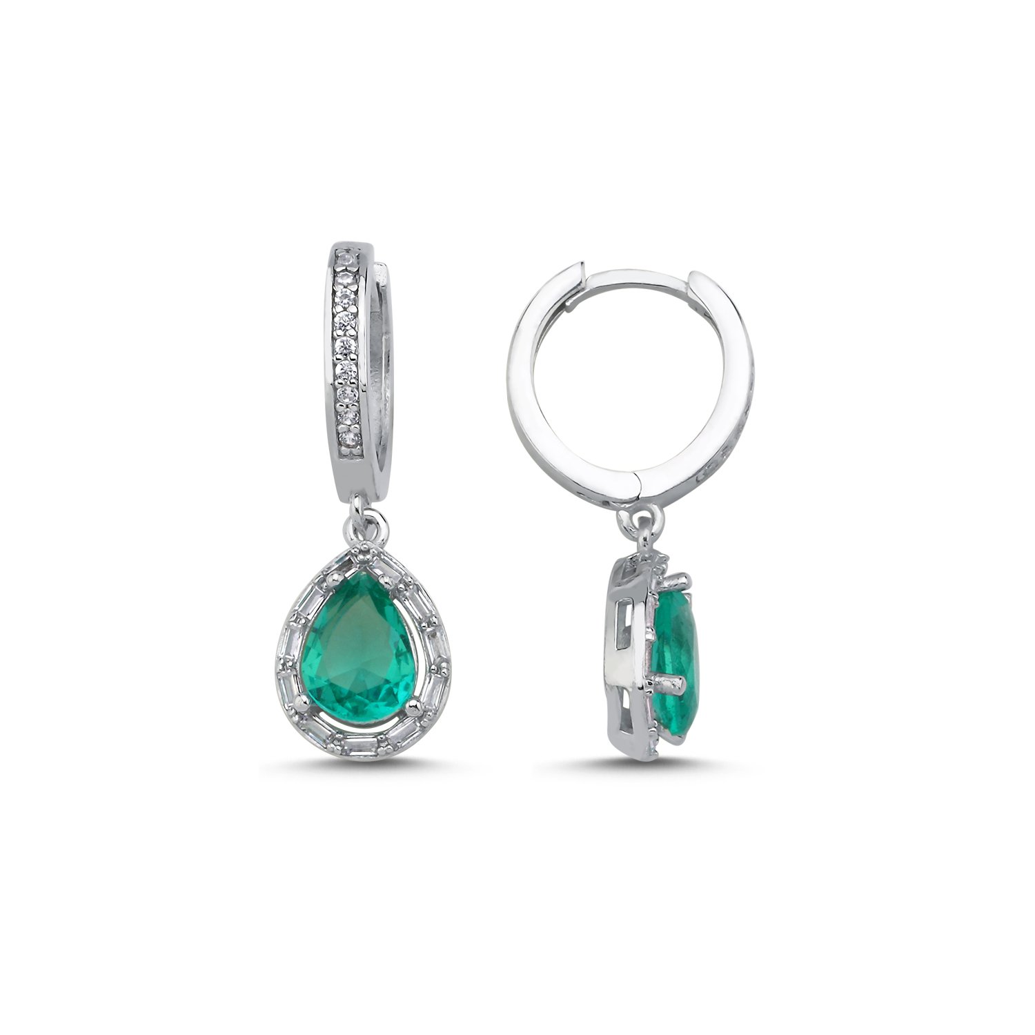 Paraiba%20Baguette%20CZ%20Teardrop%20&%20Halo%20Huggie%20Hoop%20Earrings