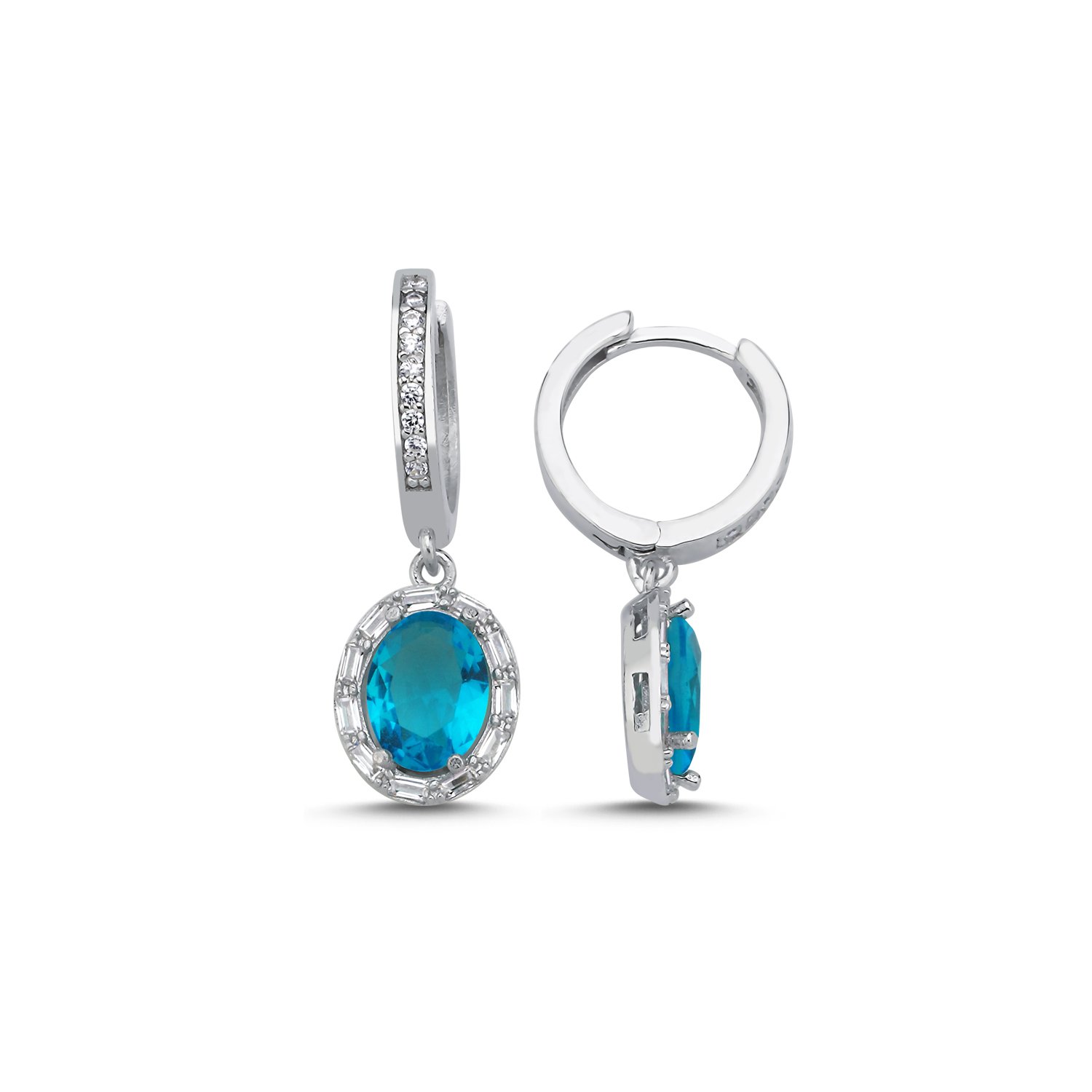 Aquamarine%20Baguette%20CZ%20Oval%20&%20Halo%20Huggie%20Hoop%20Earrings