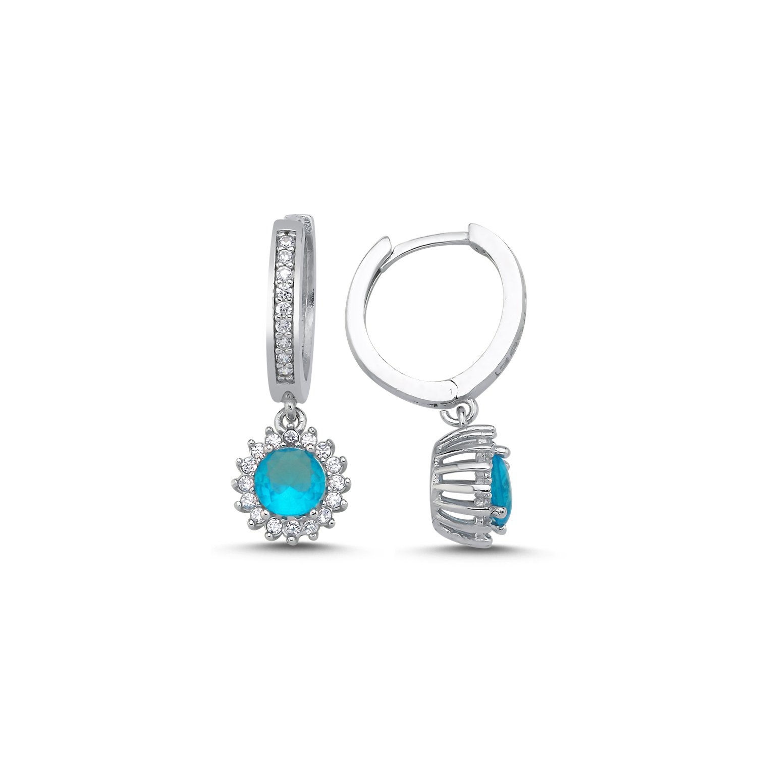 Aquamarine%20CZ%20Round%20&%20Halo%20Huggie%20Hoop%20Earrings