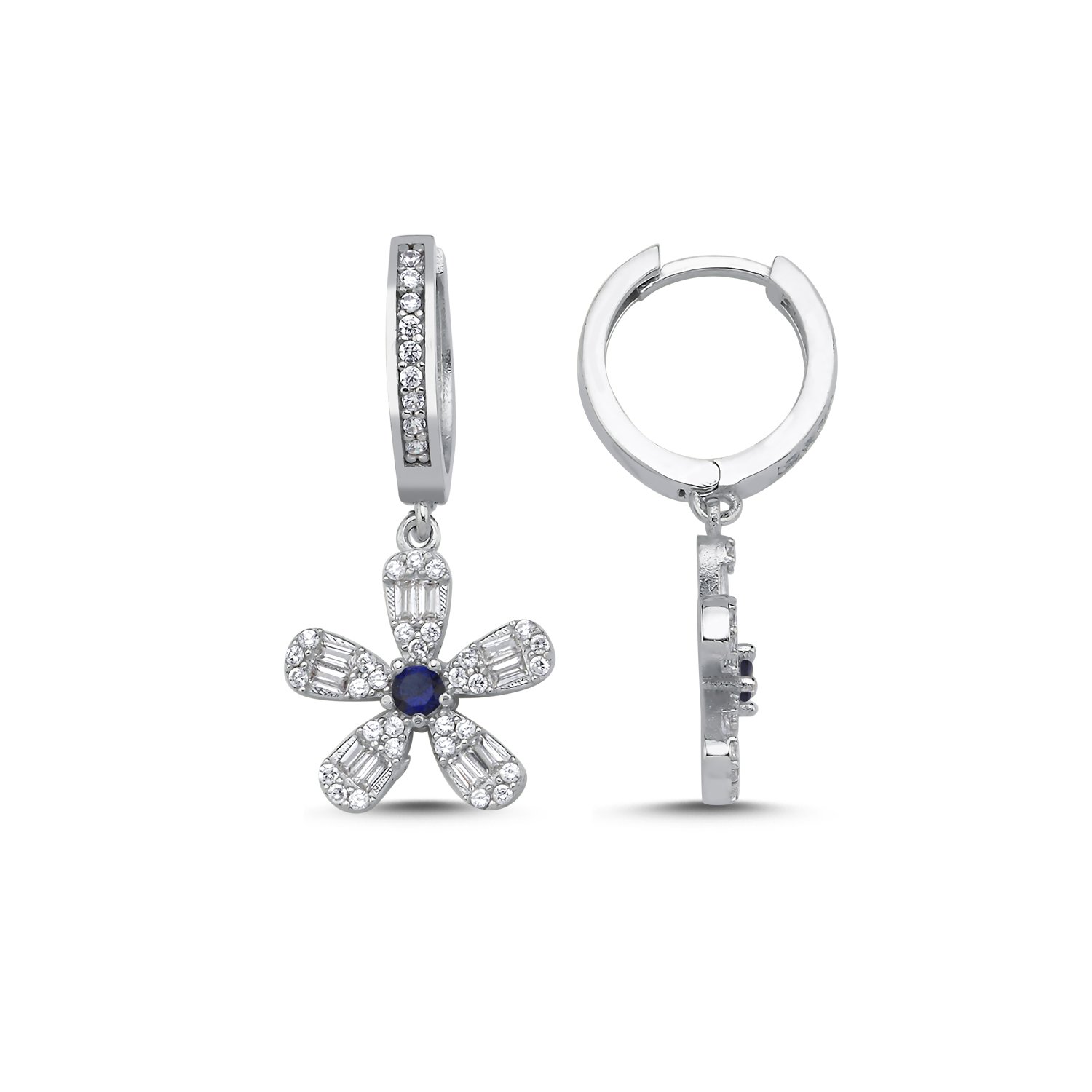 Flower%20Baguette%20Sapphire%20CZ%20Huggie%20Hoop%20Earrings