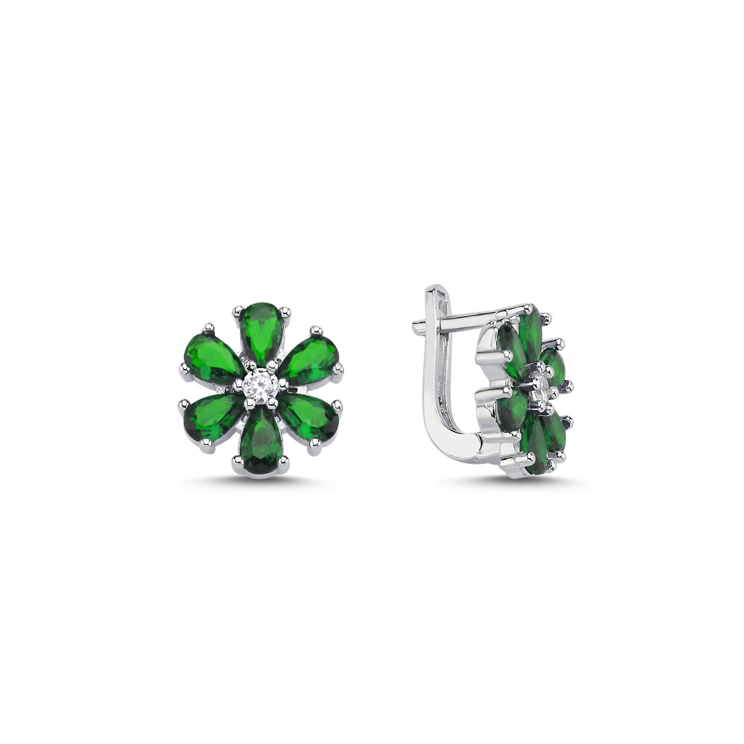 Flower%20Emerald%20CZ%20Latch%20Back%20Earrings