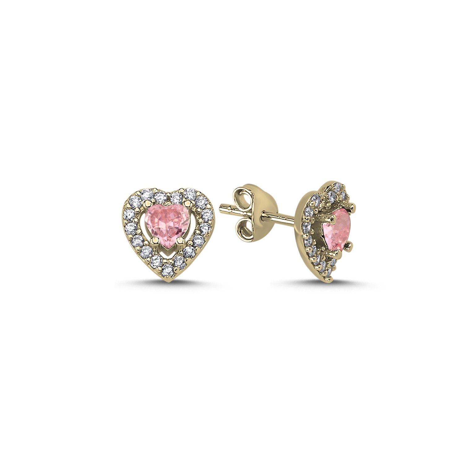 Halo%20Pink%20Solitaire%20Heart%20CZ%20Stud%20Earrings-Altın%20kaplama