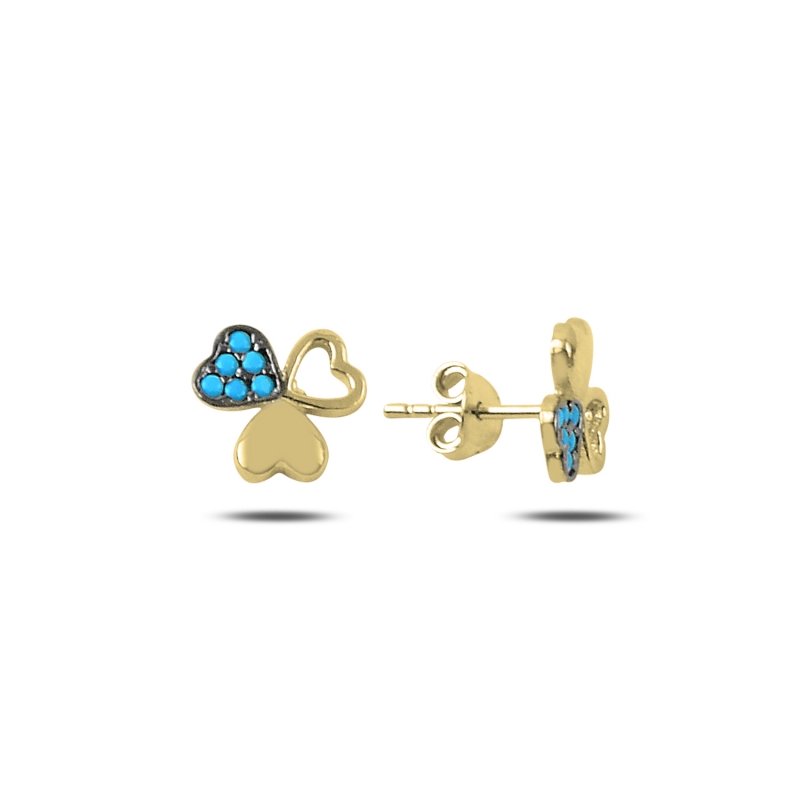 Hearts%20in%20Clover%20Nano%20Turquoise%20Stud%20Earrings%20Gold%20Plated